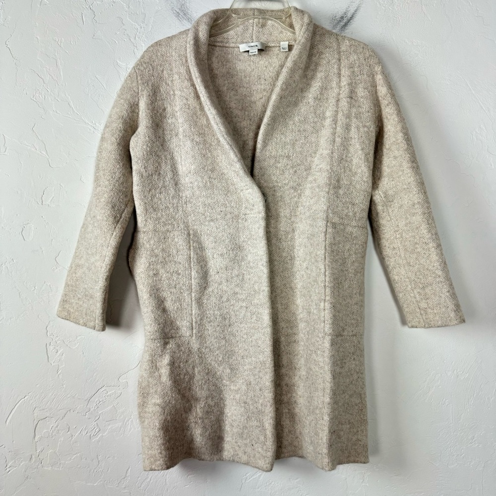 Vince‎ Cardigan Coat Sweater Jacket Long Line Heather Marled Oatmeal